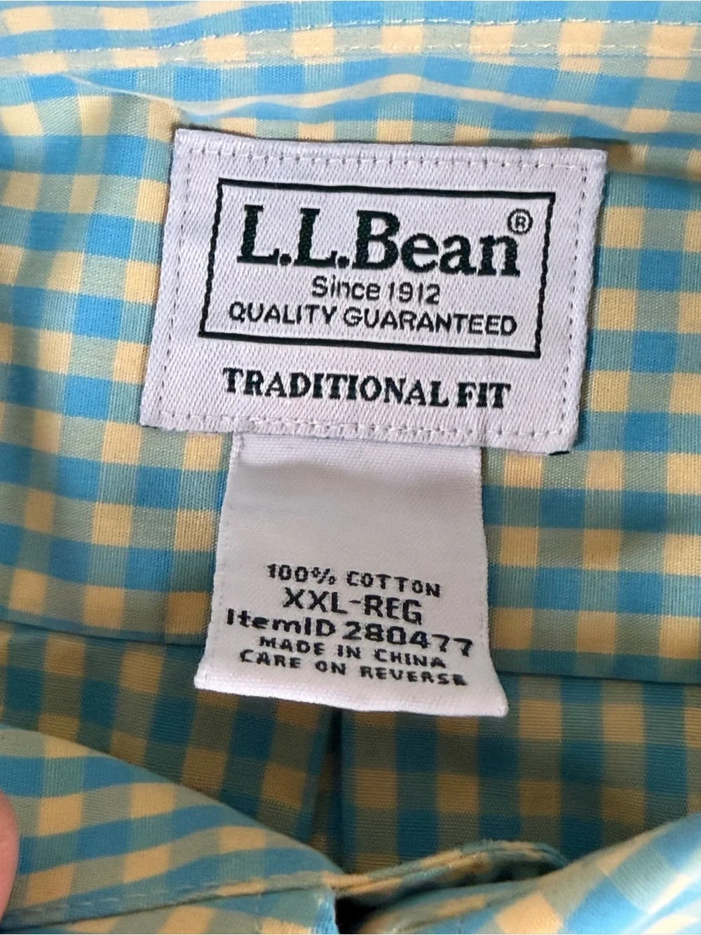 L.L. Bean Yellow and Blue Gingham Button-Down Shirt‎